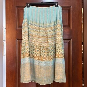 Christopher & Banks Size 10 Turquoise Gold A-Line Pleated Skirt Lined Boho